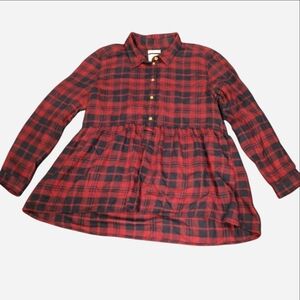American Eagle Ahh-mazingly Soft Peplum Flannel Shirt Sz M Red Navy Blue Plaid